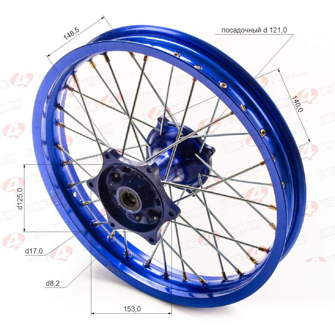 Обод задний 18" (2,15-R18 d=17mm) CNC ступица, алюм/синий X-TECH 6х153х125 (звезда), 4х140х121(диск)